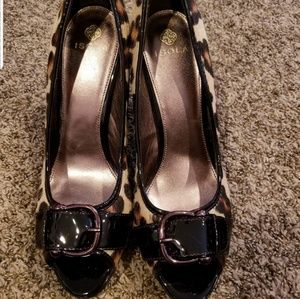 Mohair Leopard print heels w/patent leather trim